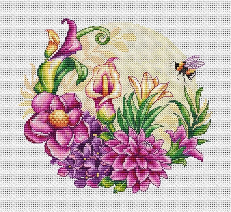 Flowers and Bee - PDF Cross Stitch Pattern