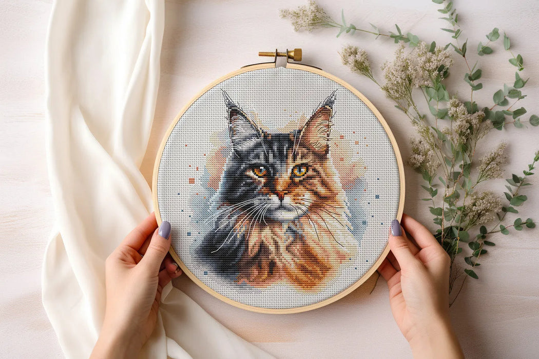 Watercolor Maine Coon - PDF Cross Stitch Pattern