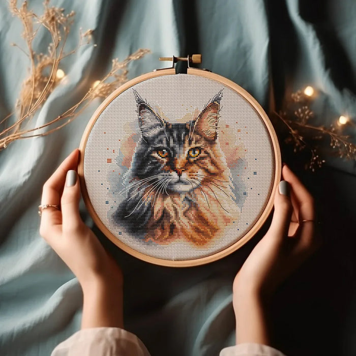 Watercolor Maine Coon - PDF Cross Stitch Pattern