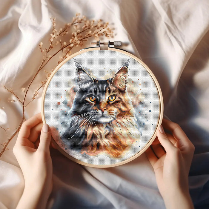 Watercolor Maine Coon - PDF Cross Stitch Pattern