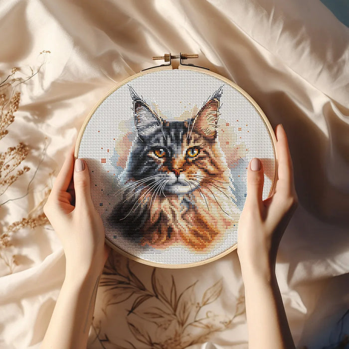 Watercolor Maine Coon - PDF Cross Stitch Pattern