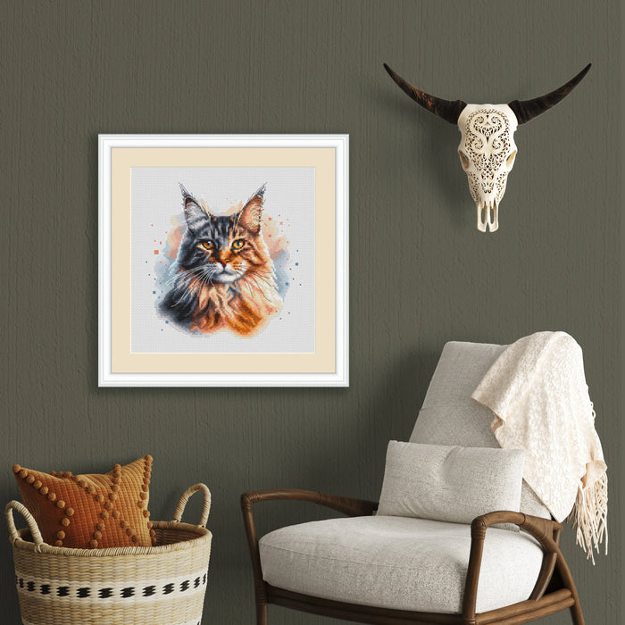 Watercolor Maine Coon - PDF Cross Stitch Pattern