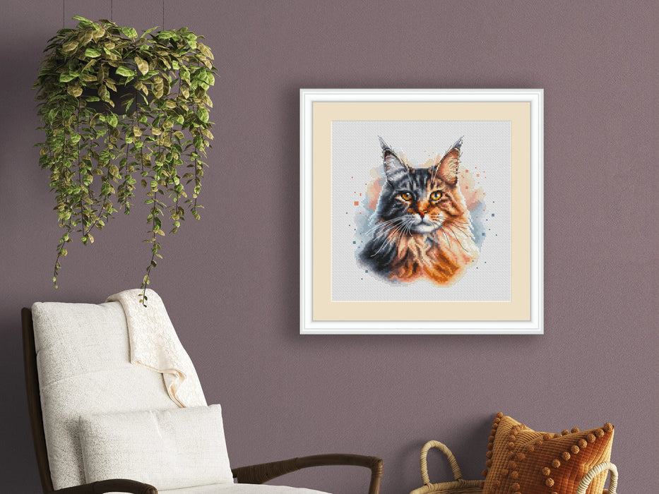 Watercolor Maine Coon - PDF Cross Stitch Pattern