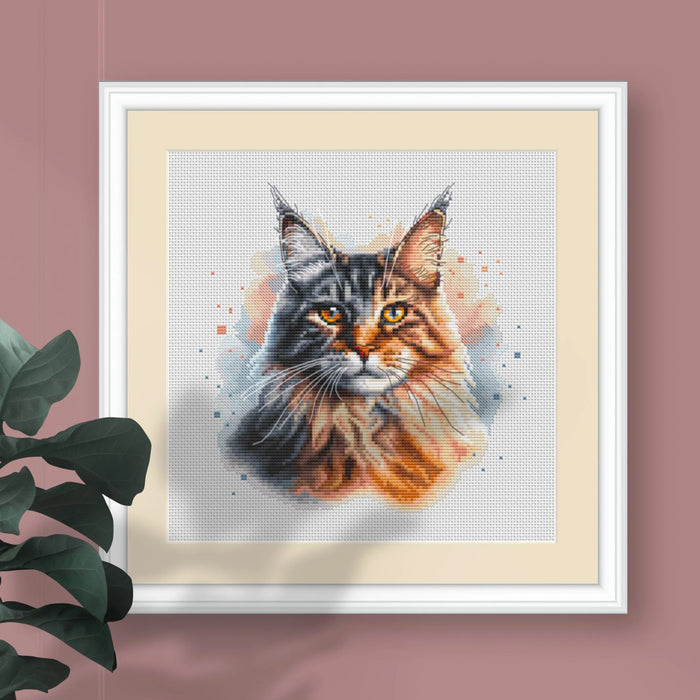 Watercolor Maine Coon - PDF Cross Stitch Pattern