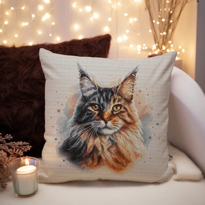 Watercolor Maine Coon - PDF Cross Stitch Pattern