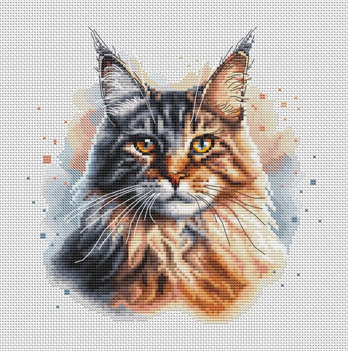 Watercolor Maine Coon - PDF Cross Stitch Pattern