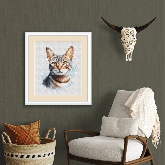 Watercolor Tabby Cat - PDF Cross Stitch Pattern