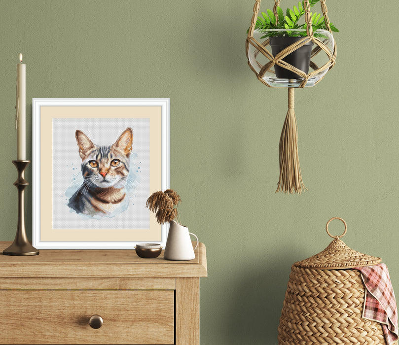 Watercolor Tabby Cat - PDF Cross Stitch Pattern