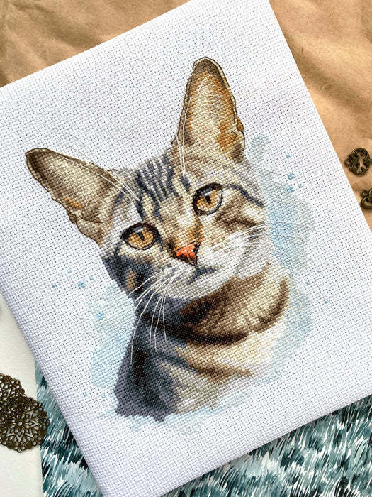 Watercolor Tabby Cat - PDF Cross Stitch Pattern