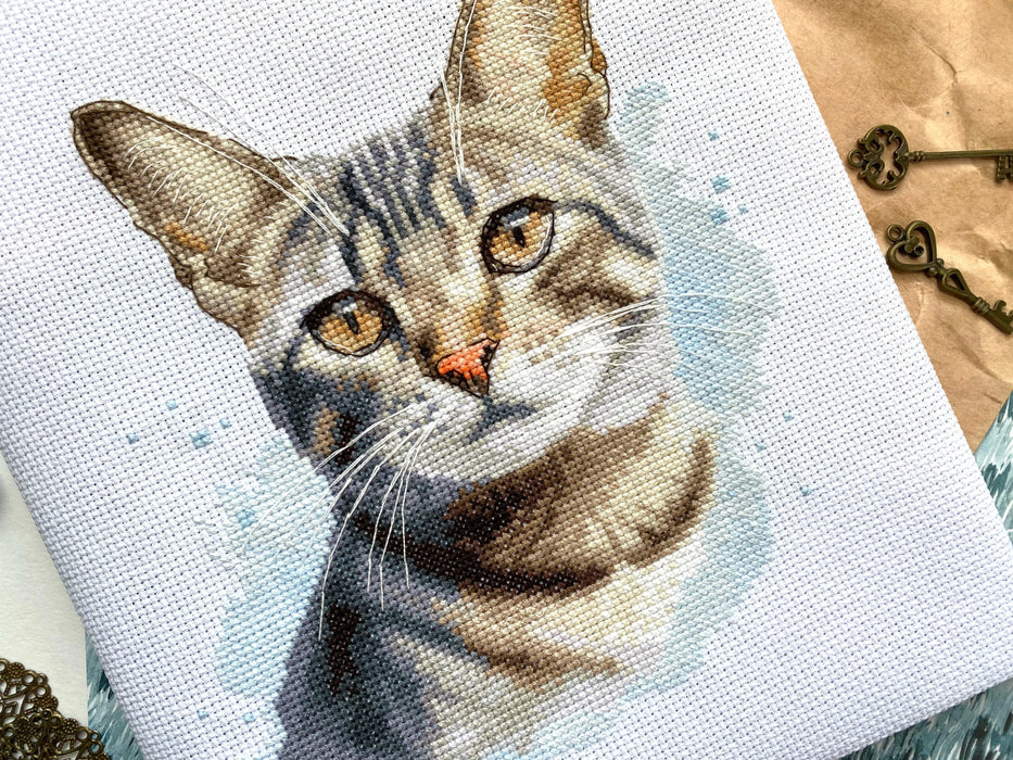 Watercolor Tabby Cat - PDF Cross Stitch Pattern