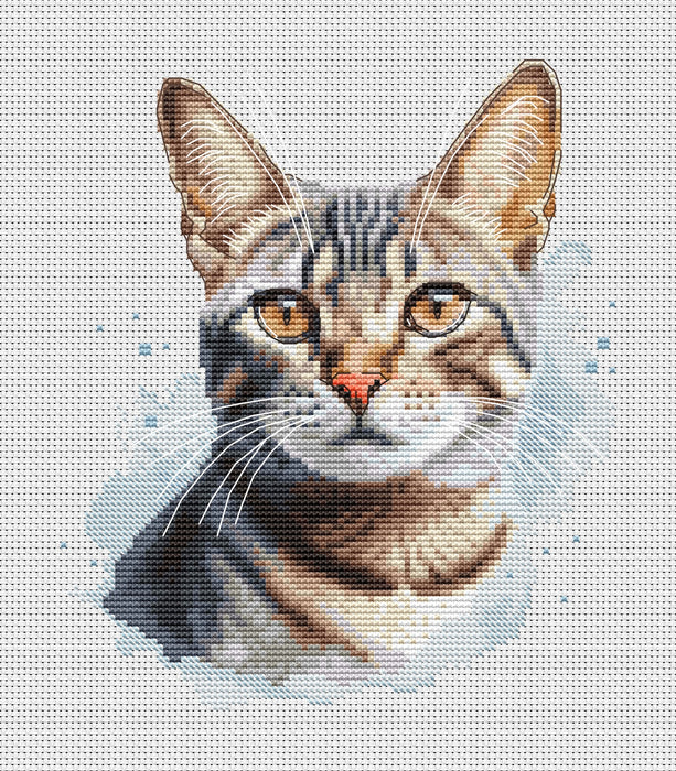 Watercolor Tabby Cat - PDF Cross Stitch Pattern