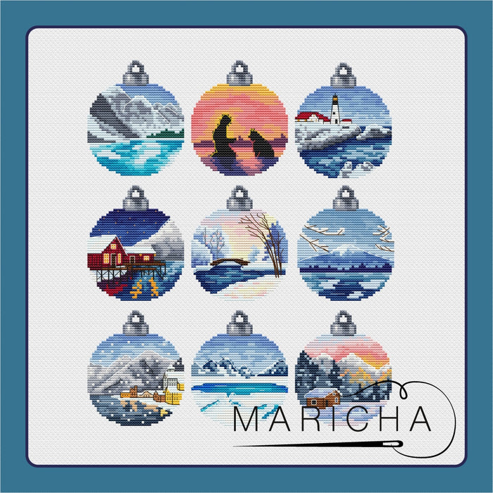 Winter landscapes set. Ice melting - PDF Cross Stitch Pattern