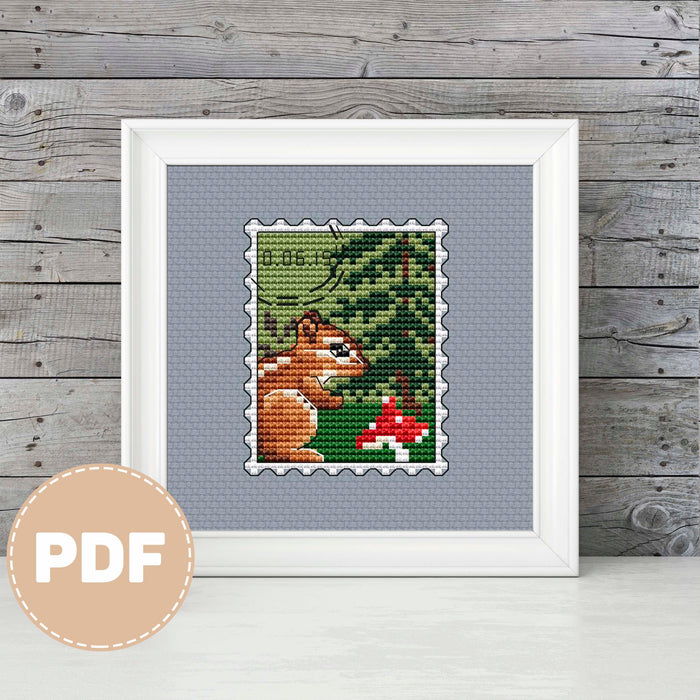 Postage Stamp. Chipmunk - PDF Cross Stitch Pattern