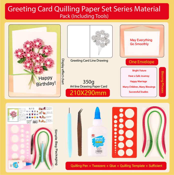 Greeting Card Making Kit. Periwinkle Flowers DIY Quilling Kit F07M3-5-FL9