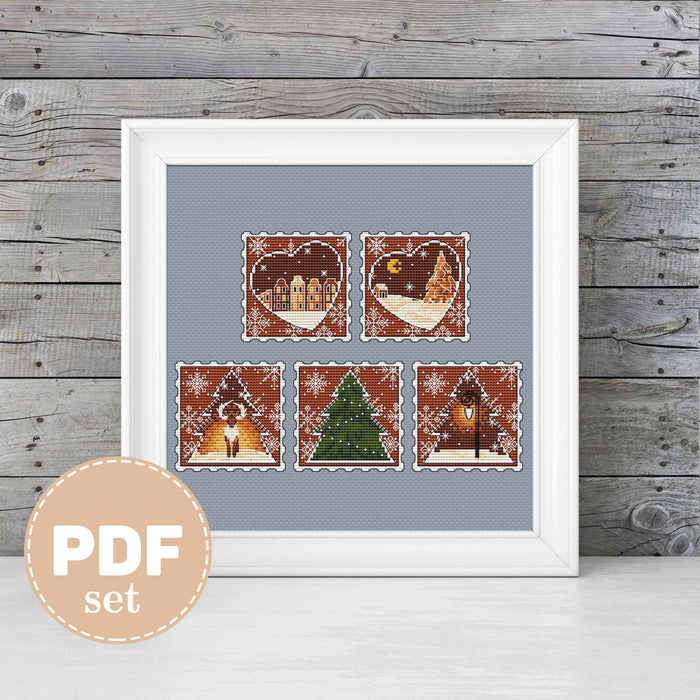 Gingerbread. Post Stamps Set - PDF Cross Stitch Pattern