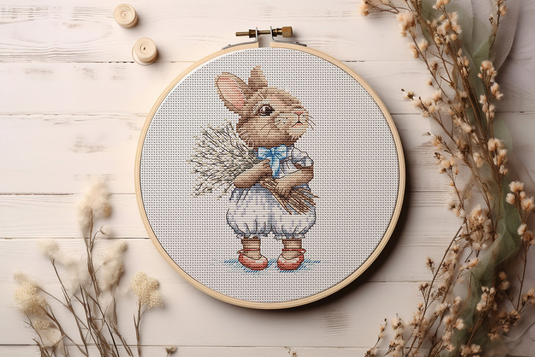 Bunny with Willow Bouquet - PDF Cross Stitch Pattern