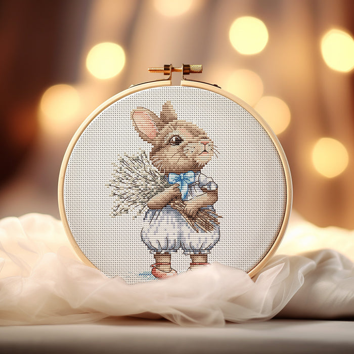 Bunny with Willow Bouquet - PDF Cross Stitch Pattern