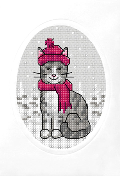 Complete counted cross stitch kit - greetings card Cat in a Red Hat 6319