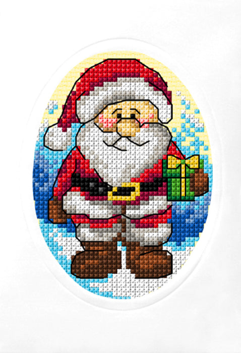 Complete counted cross stitch kit - greetings card Santa Claus with a Gift 6323