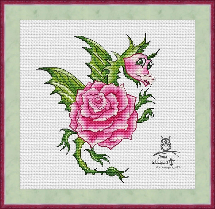 Dragonflower rose - PDF Cross Stitch Pattern