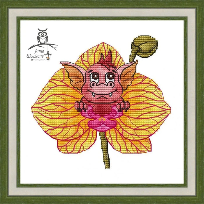 Little Dragon. in an orchid - PDF Cross Stitch Pattern