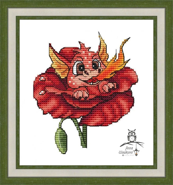 Little Dragon. in poppy - PDF Cross Stitch Pattern