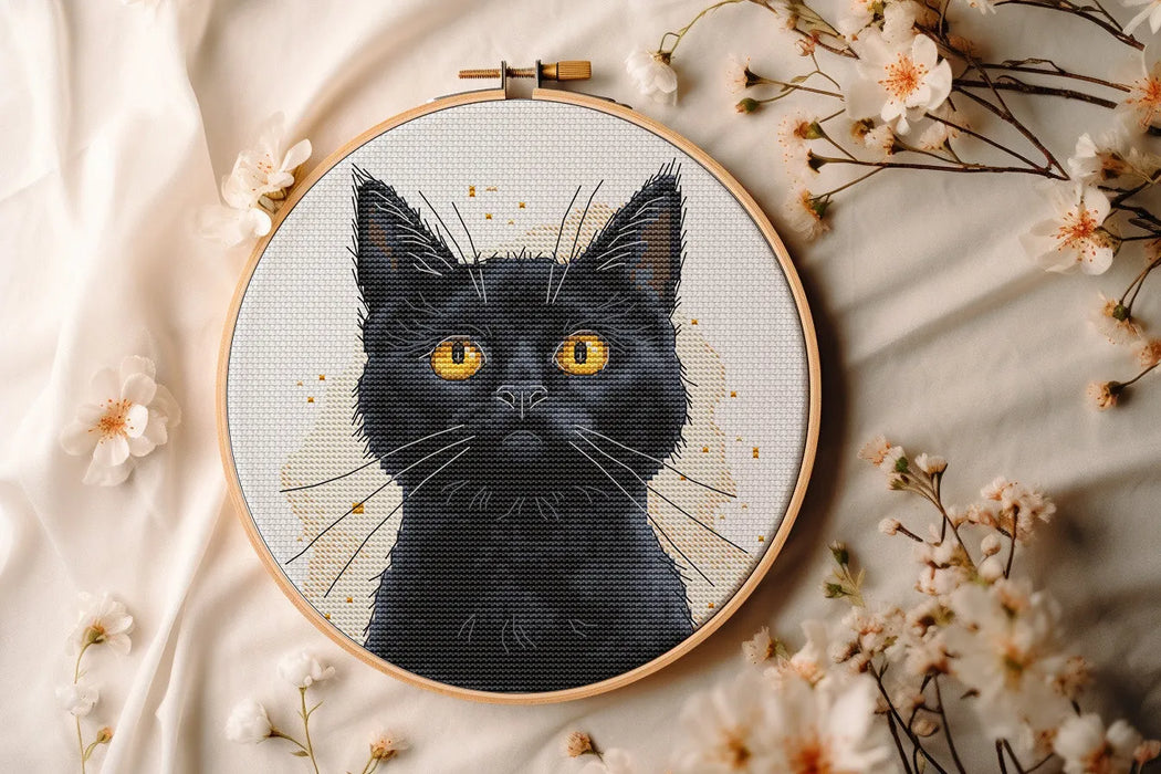 Watercolor Black Cat - PDF Cross Stitch Pattern