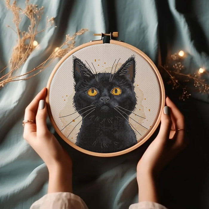 Watercolor Black Cat - PDF Cross Stitch Pattern