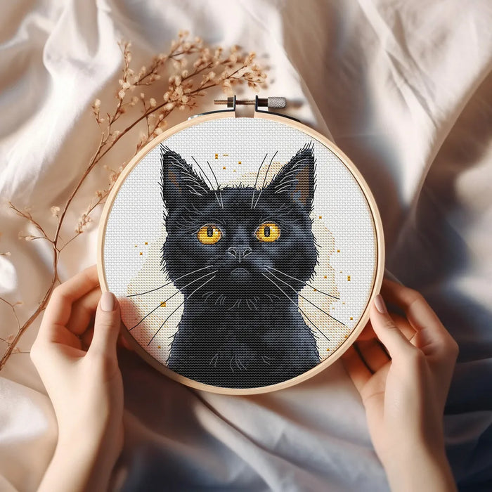 Watercolor Black Cat - PDF Cross Stitch Pattern