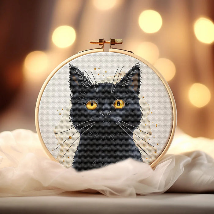 Watercolor Black Cat - PDF Cross Stitch Pattern