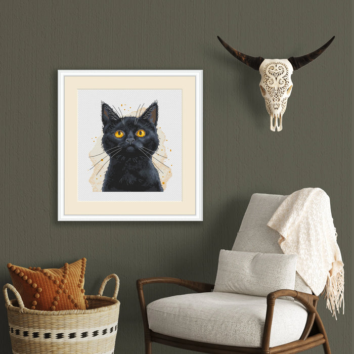 Watercolor Black Cat - PDF Cross Stitch Pattern