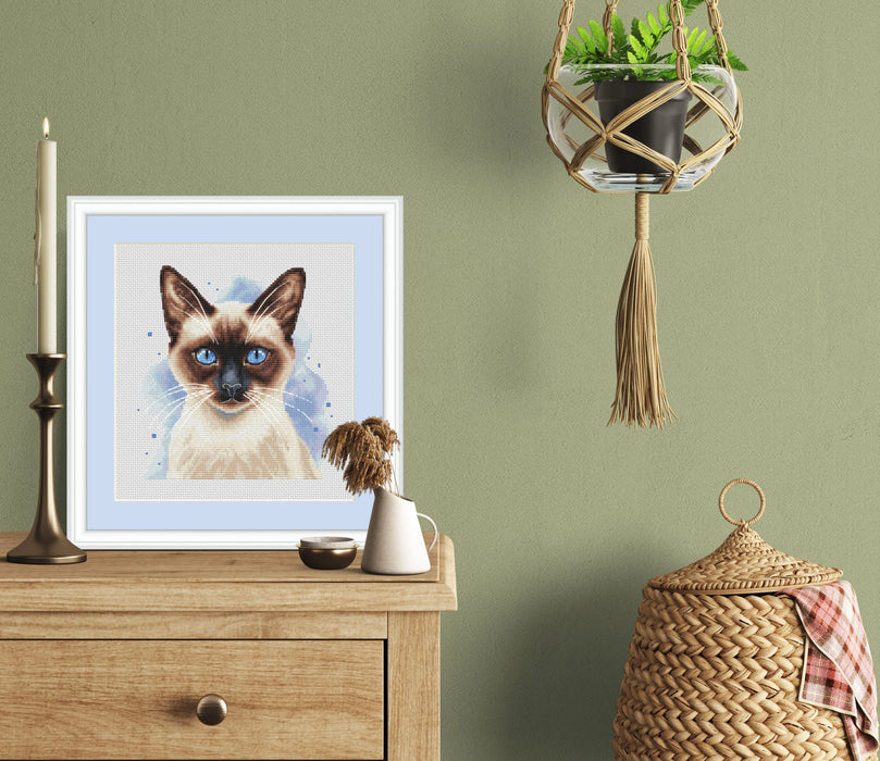 Watercolor Siamese Cat - PDF Cross Stitch Pattern