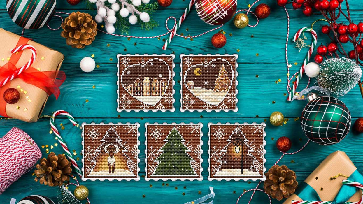 Gingerbread. Post Stamps Set - PDF Cross Stitch Pattern