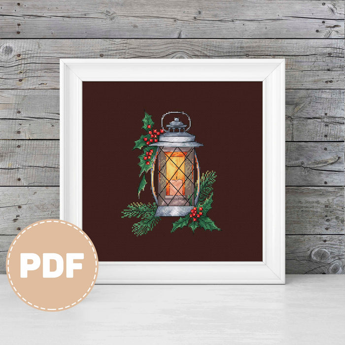 Lantern with Holly - PDF Cross Stitch Pattern