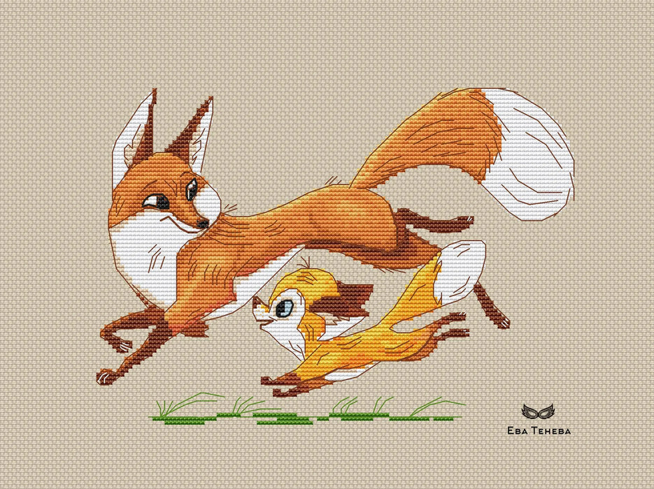 Foxes on a walk - PDF Cross Stitch Pattern