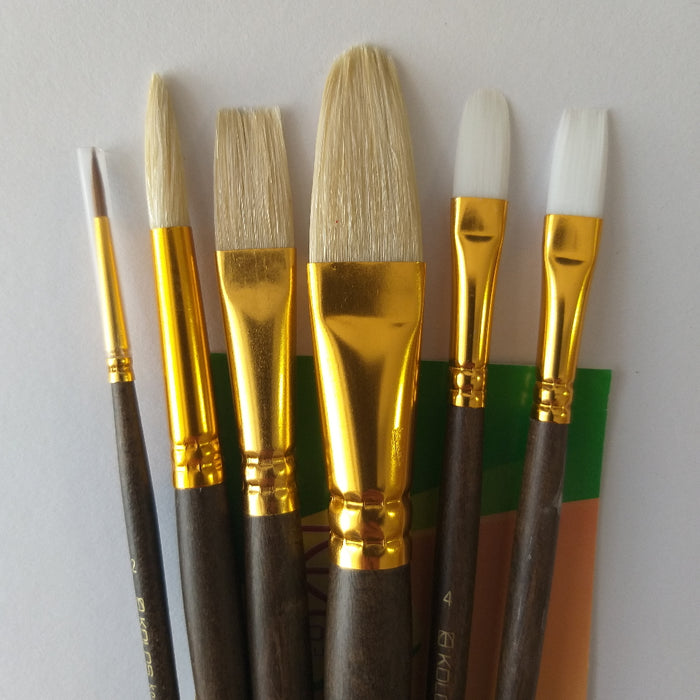 Kolos Set of paint brushes 7068. Synthetic / Bristle Round / Flat / Oval. 2/2/2pc.