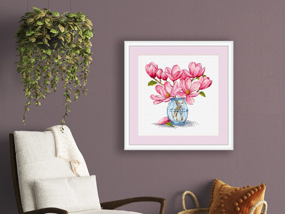 Magnolia in Vase - PDF Cross Stitch Pattern