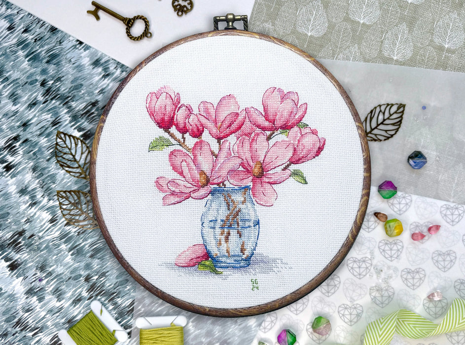 Magnolia in Vase - PDF Cross Stitch Pattern