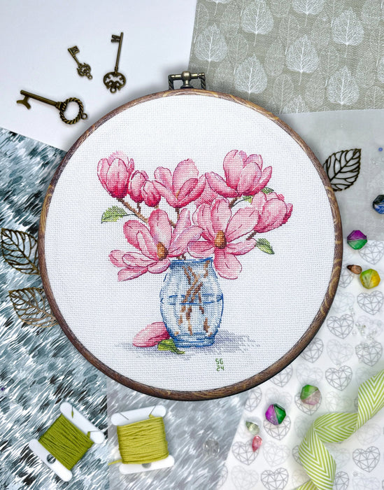 Magnolia in Vase - PDF Cross Stitch Pattern