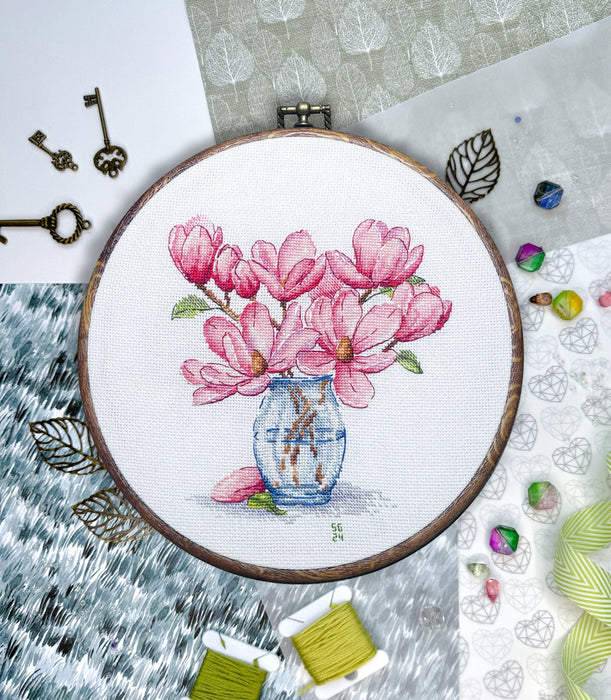 Magnolia in Vase - PDF Cross Stitch Pattern