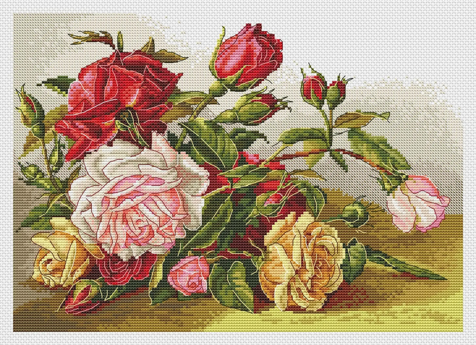 Vintage Garden Roses Comb - PDF Cross Stitch Pattern