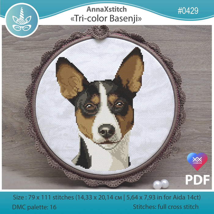 Tri-color Basenji - PDF Cross Stitch Pattern