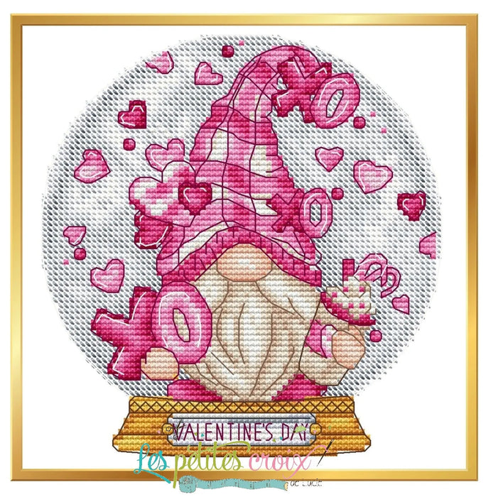 Snow Globe Valentine Gnome - PDF Cross Stitch Pattern