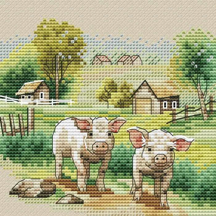 Rural Landscape. Piggies - PDF Cross Stitch Pattern