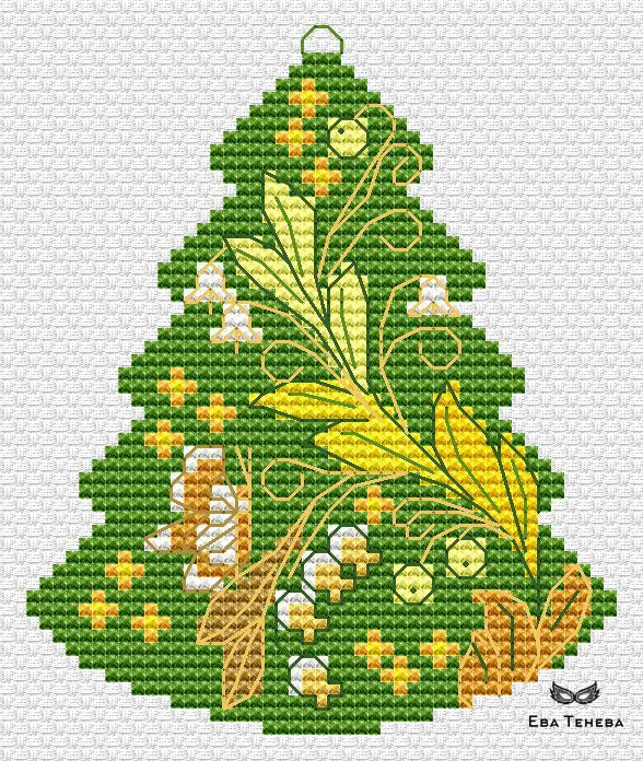 Christmas trees. Khokhloma Lilies of the Valley - PDF Cross Stitch Pattern