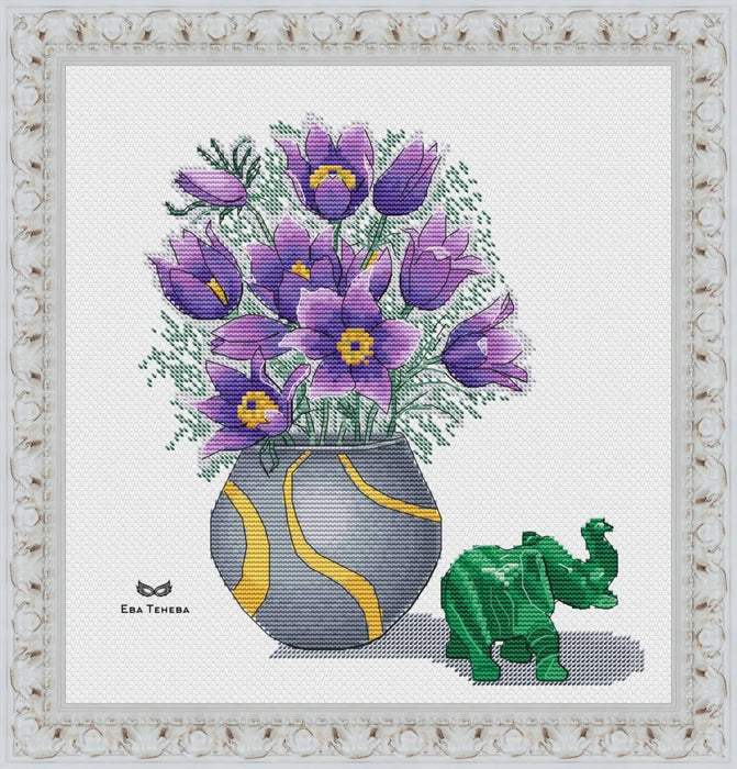 Still life with a malachite elephant - PDF Cross Stitch Pattern