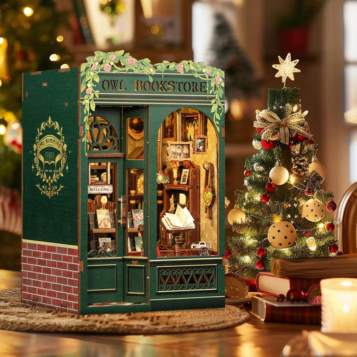 Miniature Wizardi Roombox Kit - Owl Bookstore Dollhouse Kit