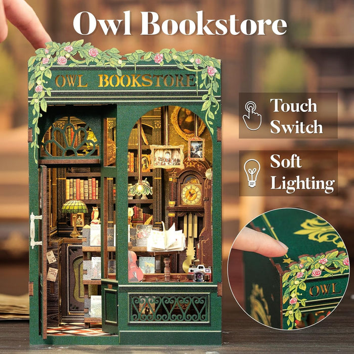 Miniature Wizardi Roombox Kit - Owl Bookstore Dollhouse Kit