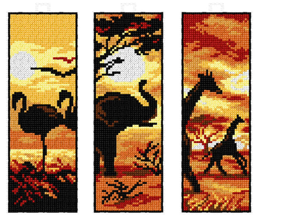 Counted cross stitch kit with plastic canvas Bookmarks "Exotic animals" set of 3 designs 8704