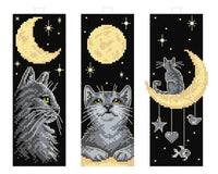 Counted cross stitch kit with plastic canvas Bookmarks "Cats at Night" set of 3 designs 8713